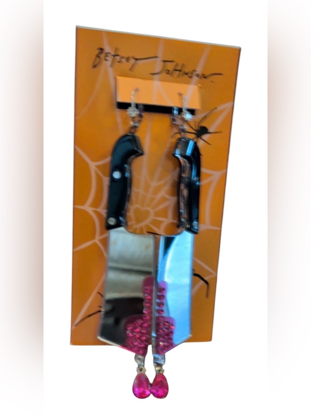 BETSEY JOHNSON Halloween Bloody Cleaver with Crystal Blood Droplet Earrings NWT
